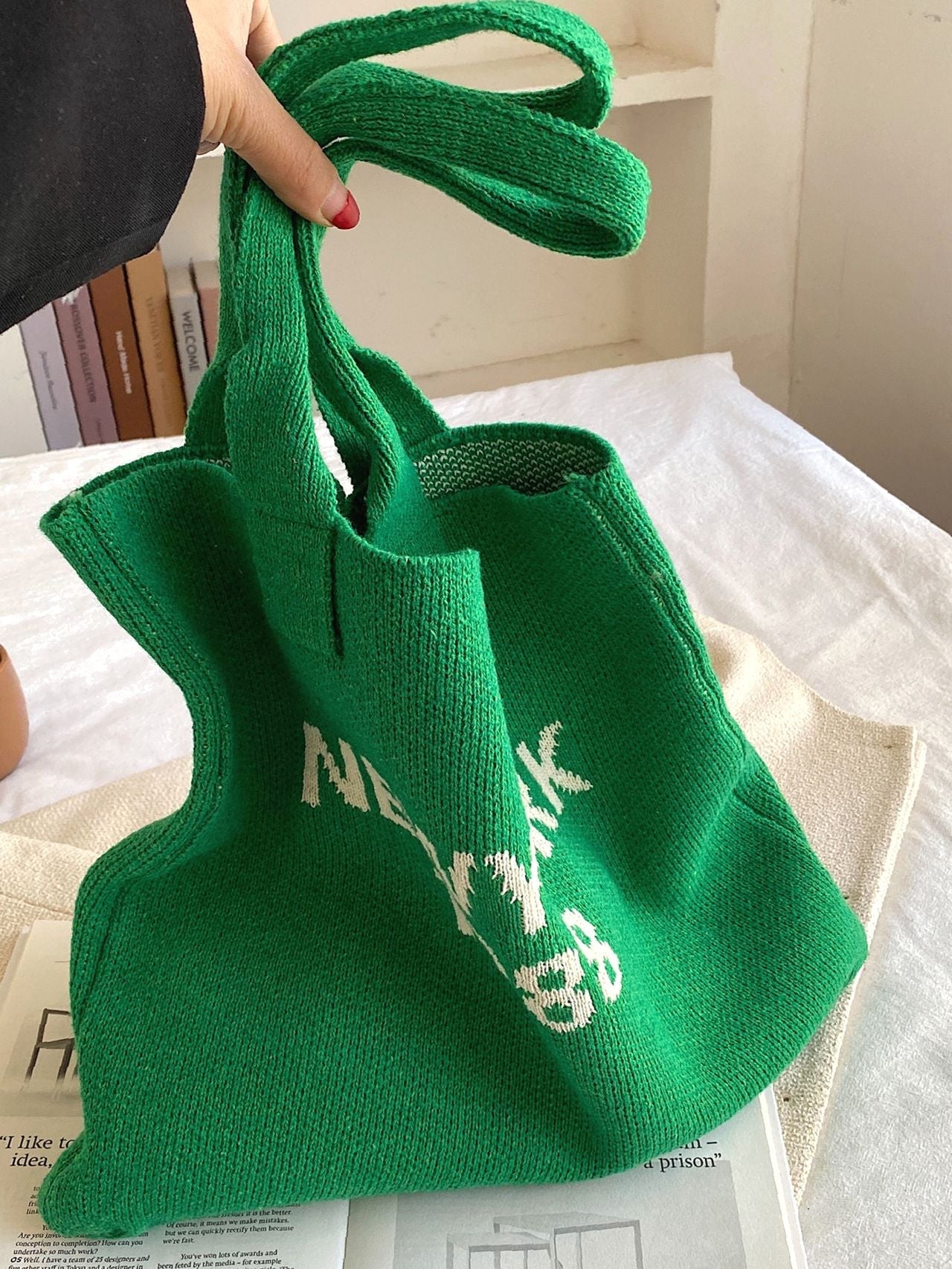 Maxct - Letter Graphic Crochet Shopper Bag  - Women Tote Bags