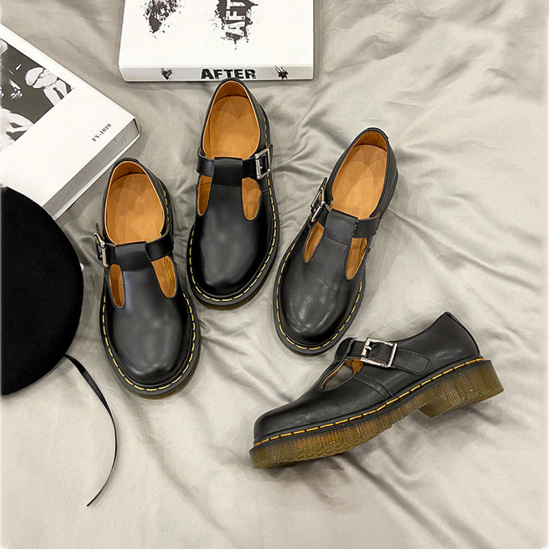 Handmade Retro Waxing Flat Mary Jane Shoes Round Toe  Black/Brown/Black1/White Maxct