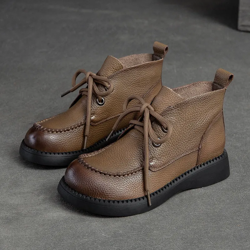Women Spring Retro Fashionable Leather Lace Up Boots