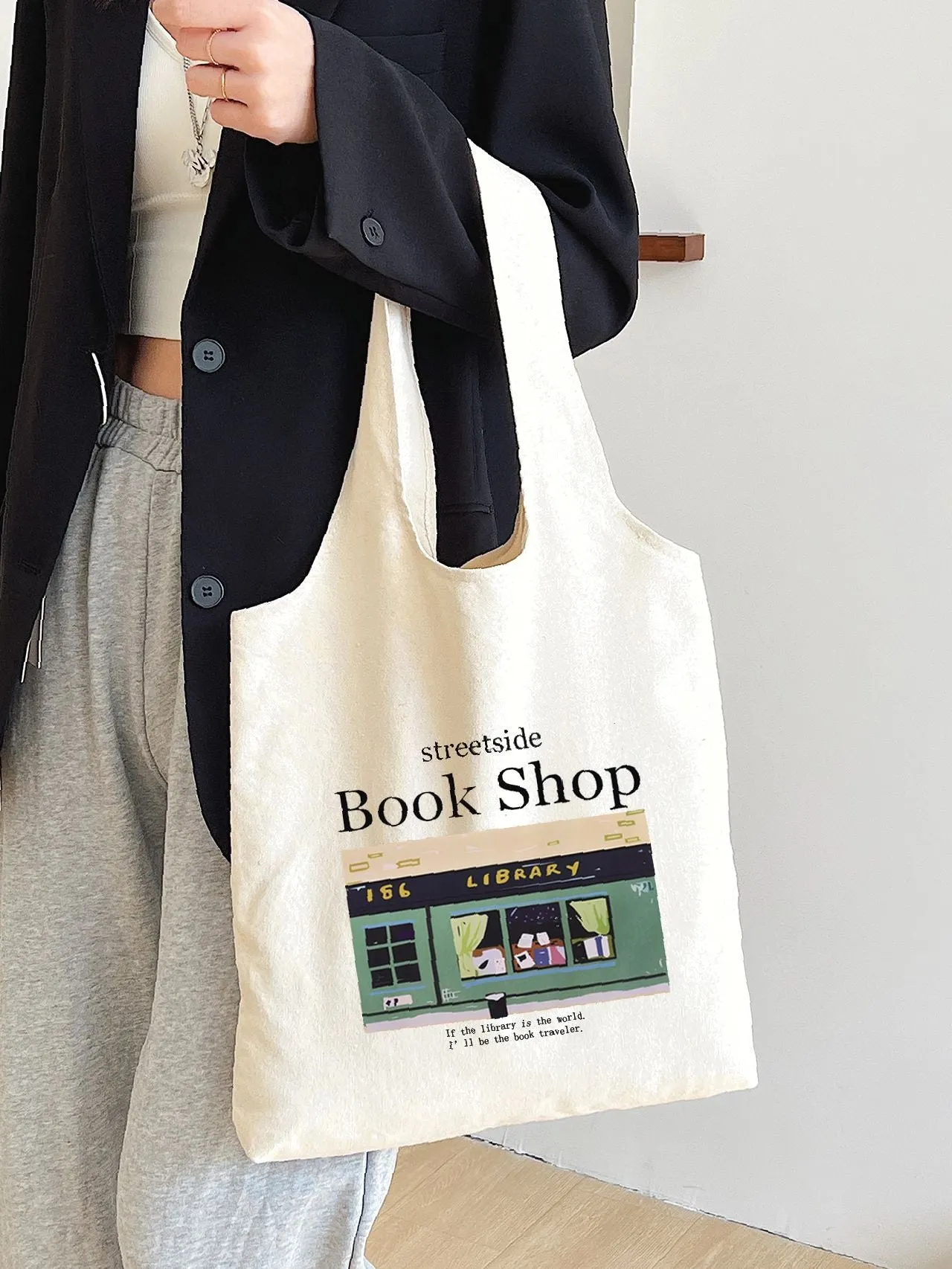 Maxct - Letter Graphic Canvas Shopper Bag  - Women Tote Bags