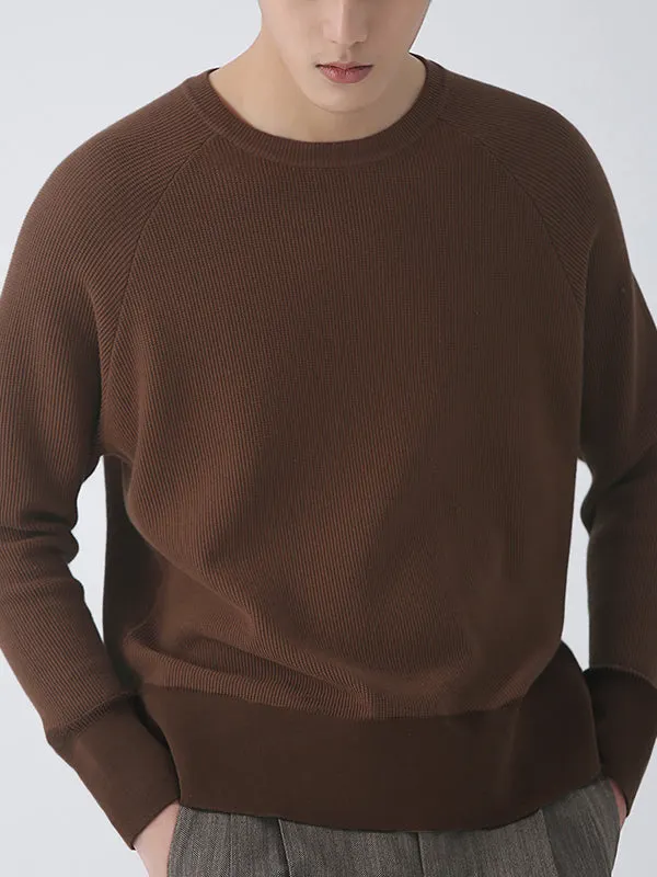 Maxct - Mens Round Neck Knitted Solid Color SweaterI