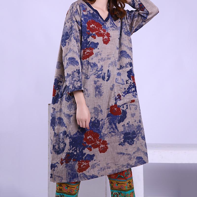 Maxct Vintage Printed Cotton Linen Dresses