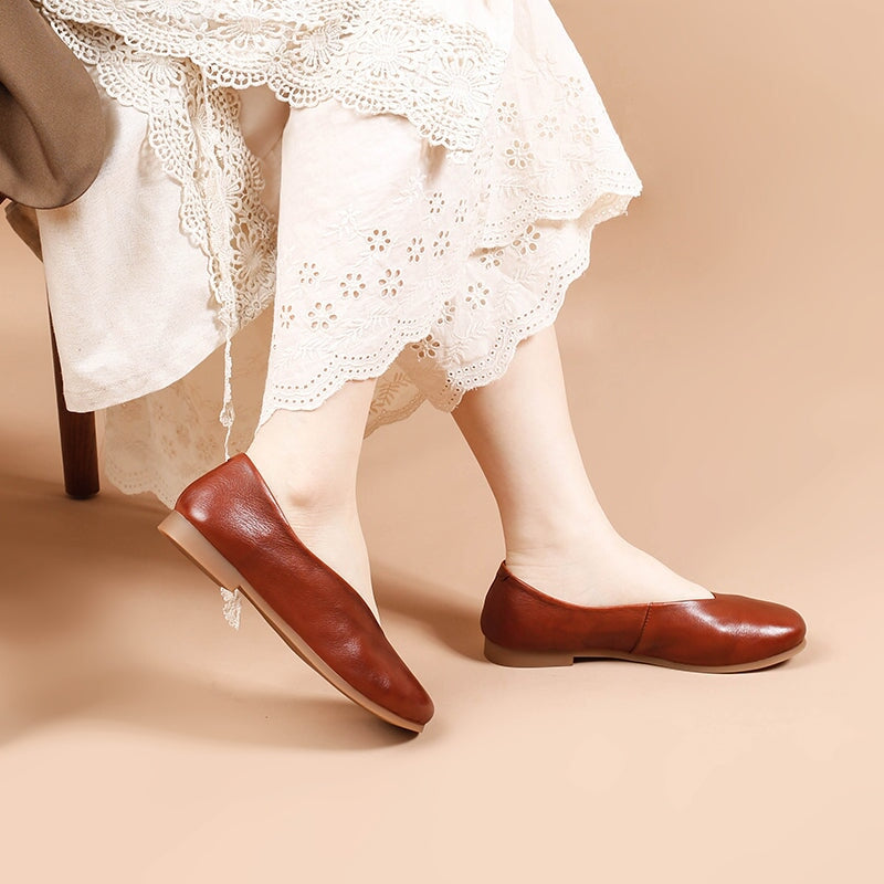 Handmade Genuine Slip Ons Breathable Flats Loafers Black/Beige/Apricot/Brown Maxct