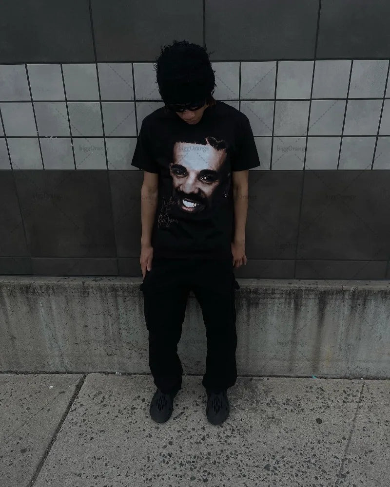 Maxct Y2k Retro Hip-hop Trendy Brand Oversized Short-sleeved Women Gothic Punk Style Printed T-shirt Men's Street Versatile Tops Men