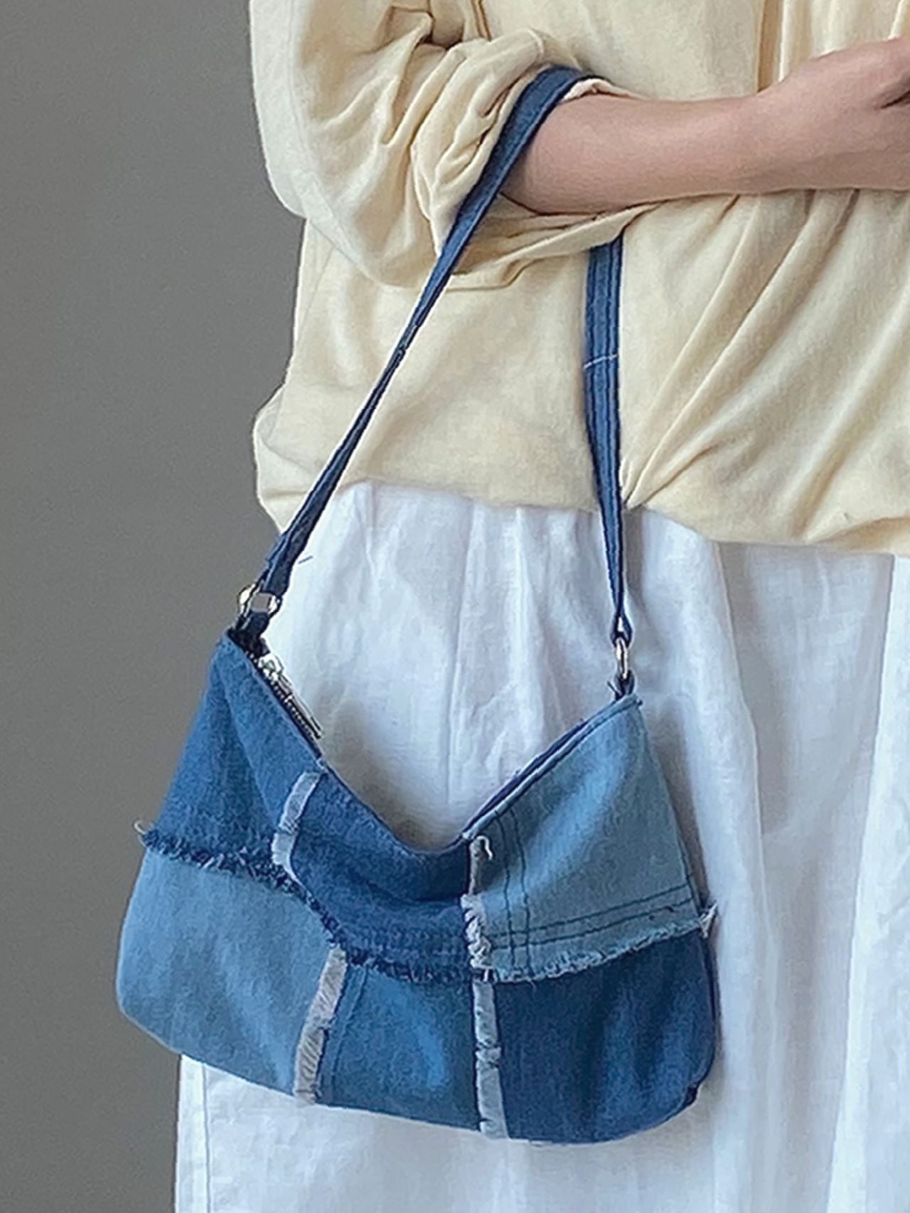 Bag For Love - Denim Raw Trim Baguette Bag  - Women Maxct Bags