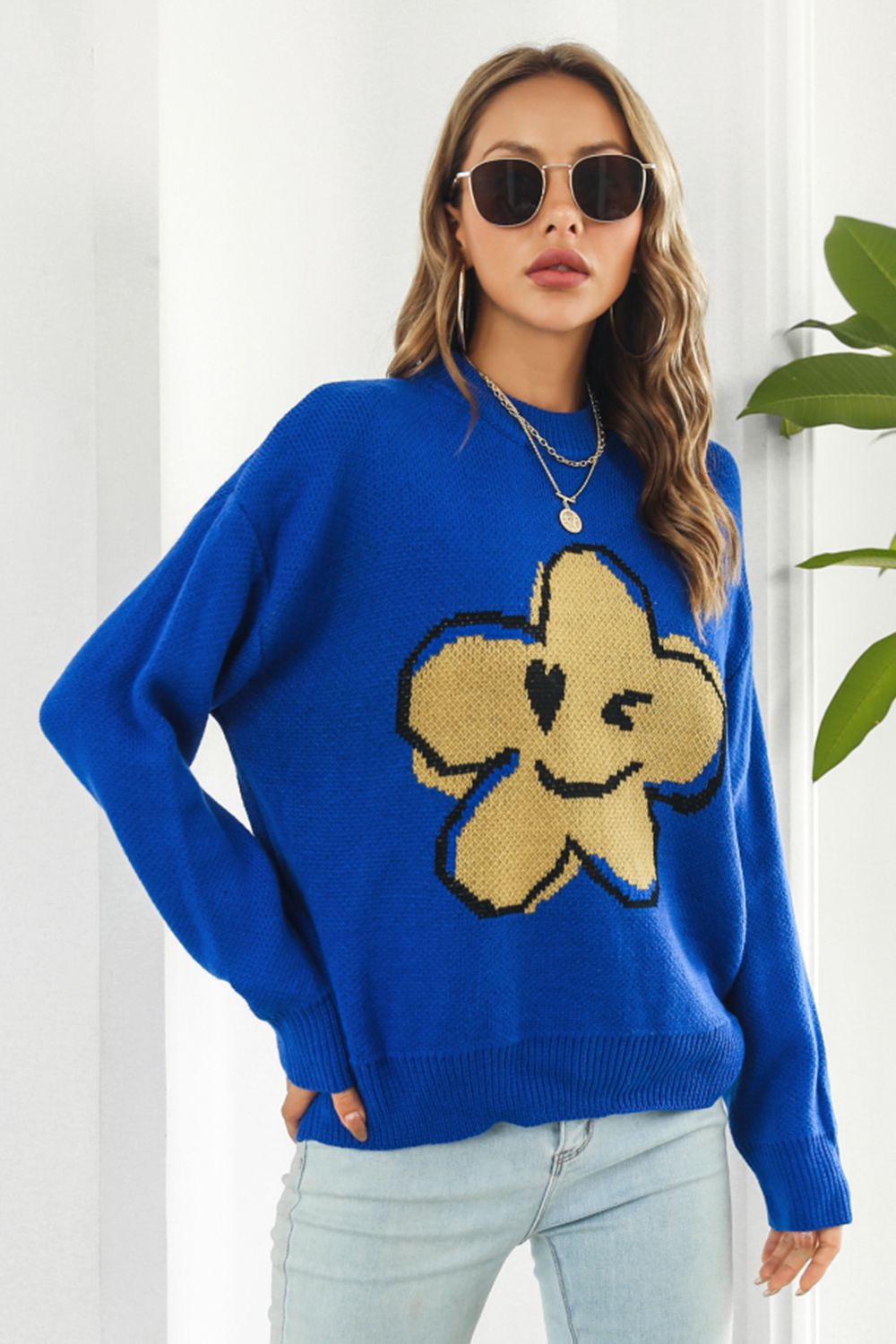 Maxct &Flower Graphic Drop Shoulder Sweater