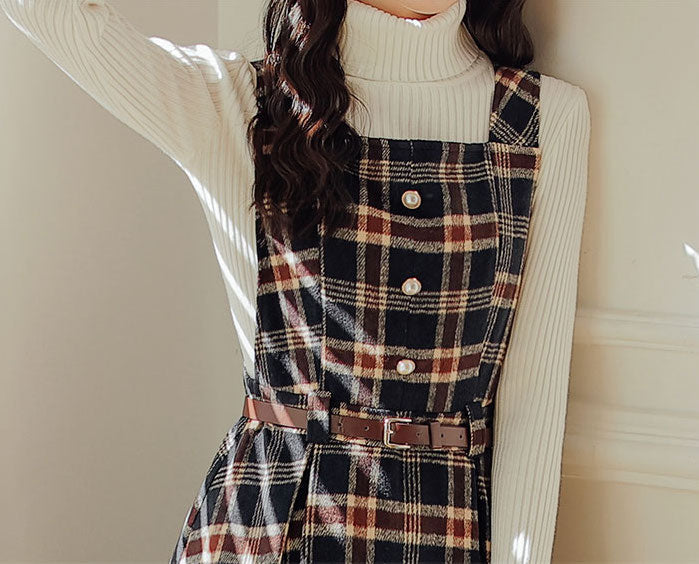 Holiday Plaid Pinafore Midi Dress Maxct