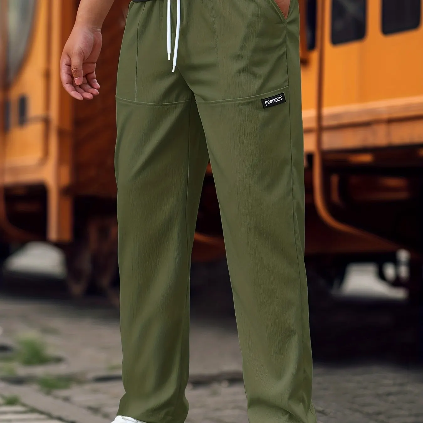 Maxct  Men's Straight Leg Casual Work Pants, Classic Design Waist Drawstring Joggers For Fitness