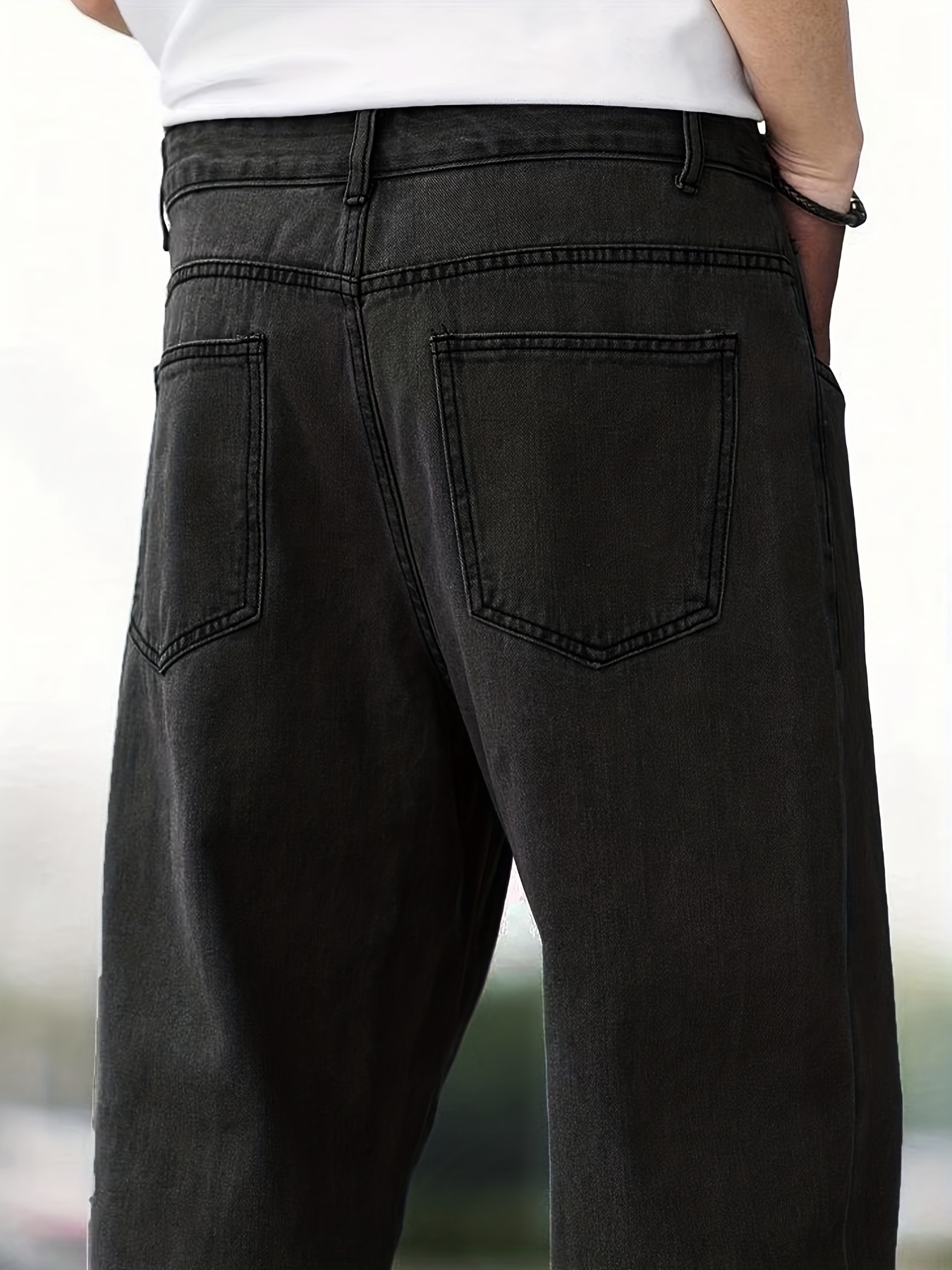 Classic Design Wide Leg Jeans, Men's Casual Street Style Solid Color Denim Pants For Spring Summer