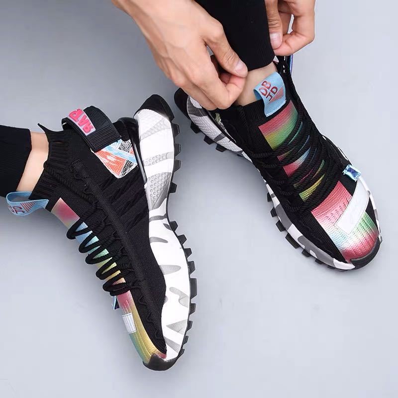 Chunky Style Knitting Sock Sneakers - Ankle Height Round Toe Wedge