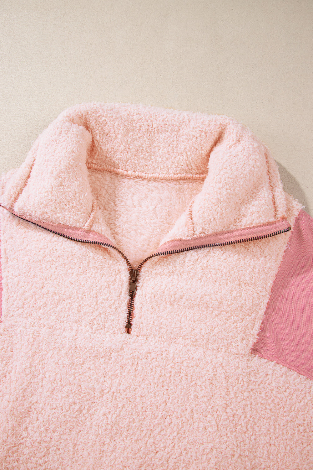 Maxct &Exposed Seam Fuzzy Patchwork Quarter Zip Sweatshirt