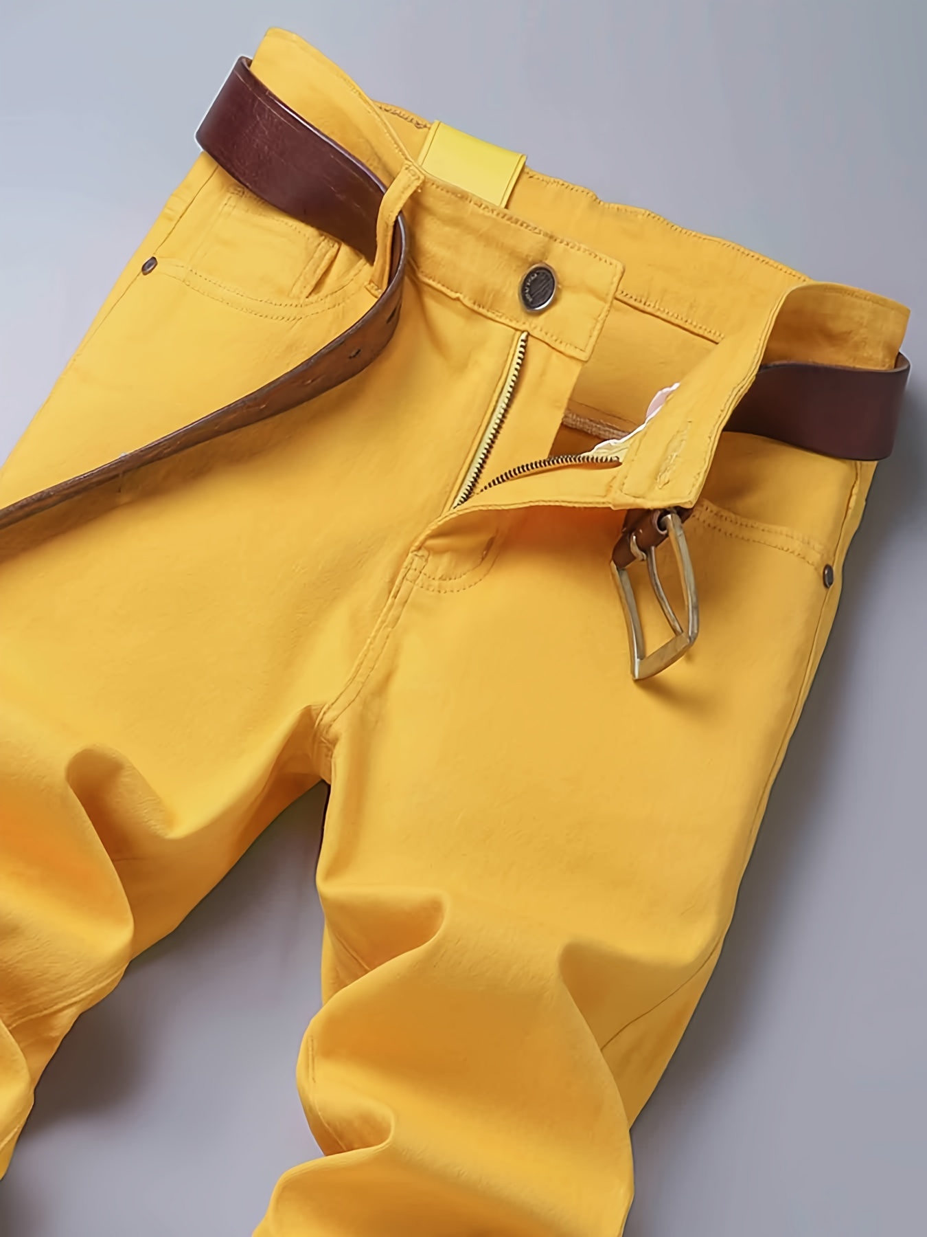 Y2k Slim Fit Jeans, Men's Casual Street Style Solid Color Slightly Stretch Denim Pants For Spring Summer