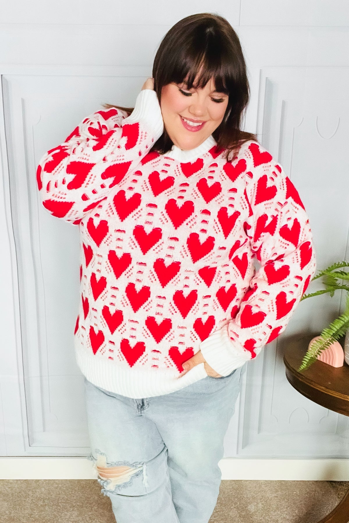 Maxct &True Hearts Ivory & Red Heart Oversized Sweater