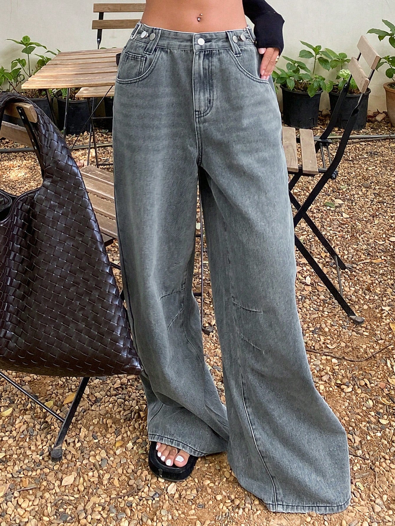 Maxct Ladies' Flared Jeans, Vintage Washed Denim Wide Leg Pants