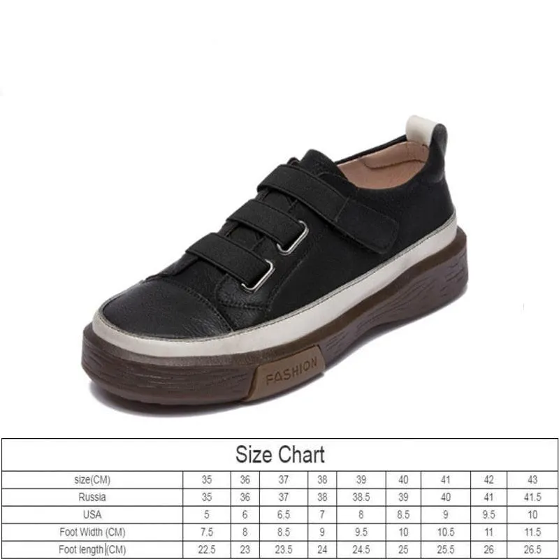 Hook & Loop Leather Sneakers for Women Maxct