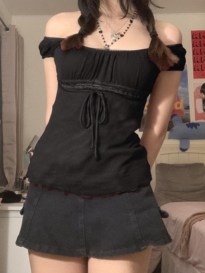 Maxct Vintage Tie Front Lace Trim Blouse
