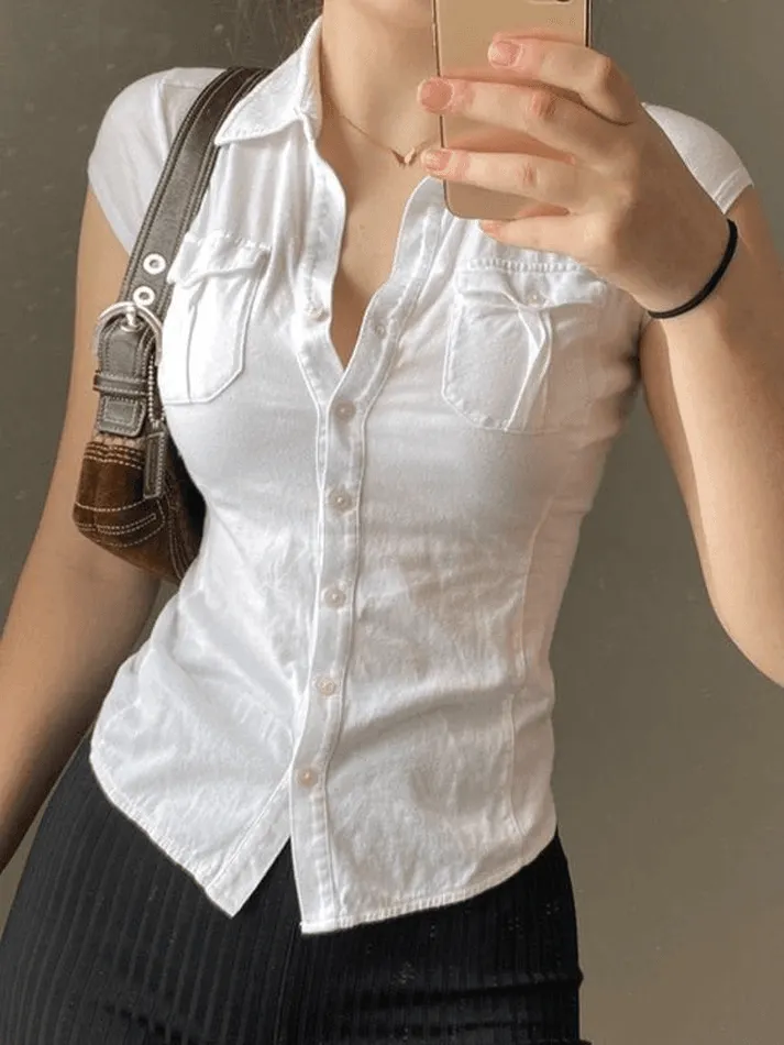 Maxct Pocket Button Down Cropped Blouse