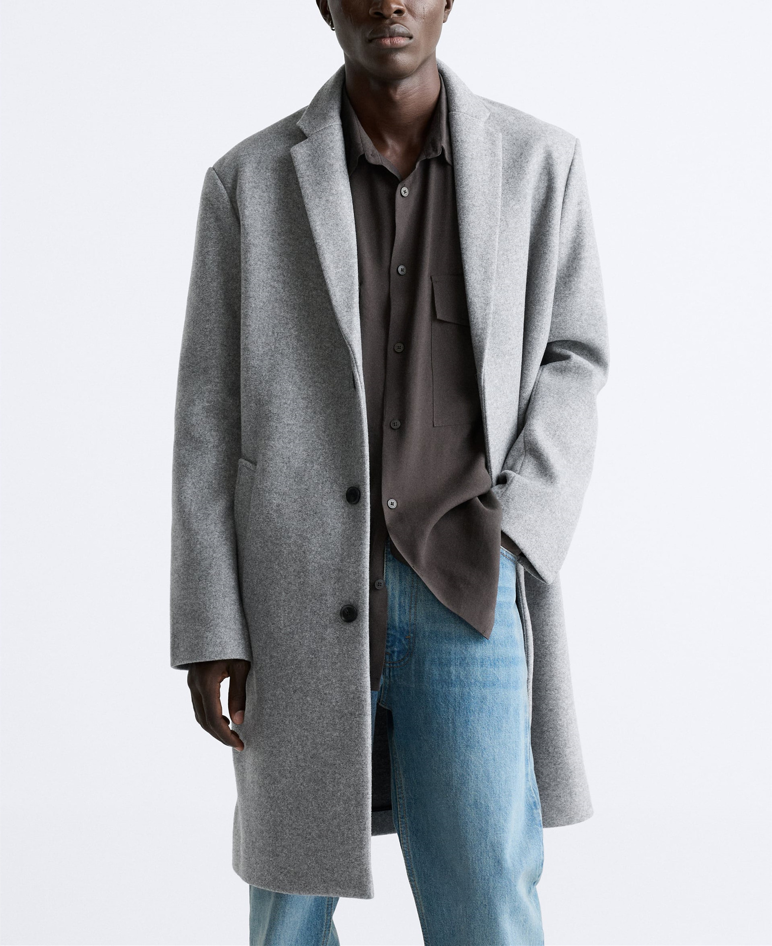 &NEW TPQ Men's Woolen Mid-Length Coat