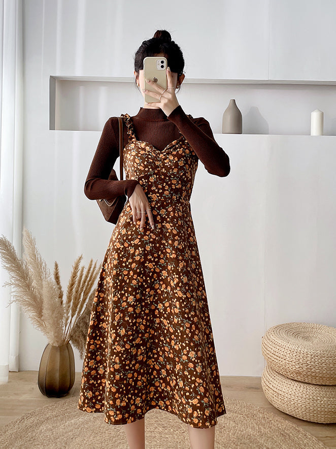 Fall Florals Corduroy Midi Dress Maxct