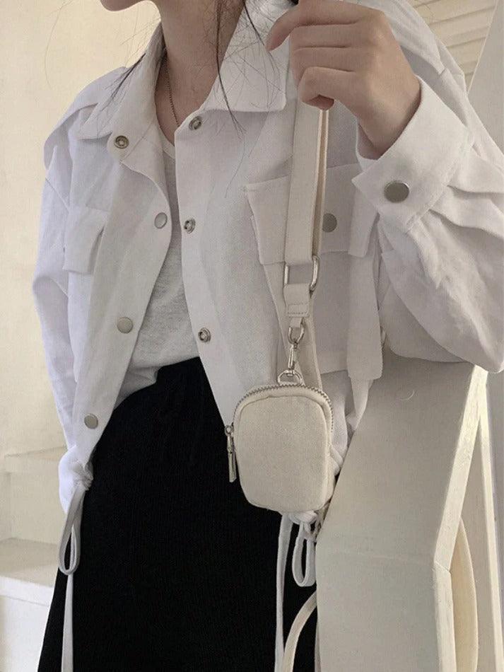 Maxct Lapel Neck Snap Button Drawstring Short Long Sleeve Blouse