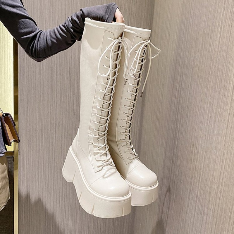 Soft Lace-up Ladies Platform Heel Boots Maxct
