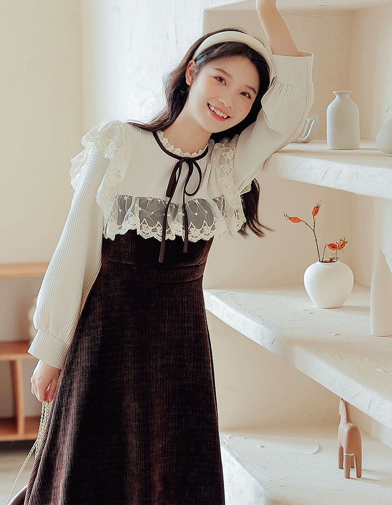 Square Lace High Neck Sweater Dress Maxct