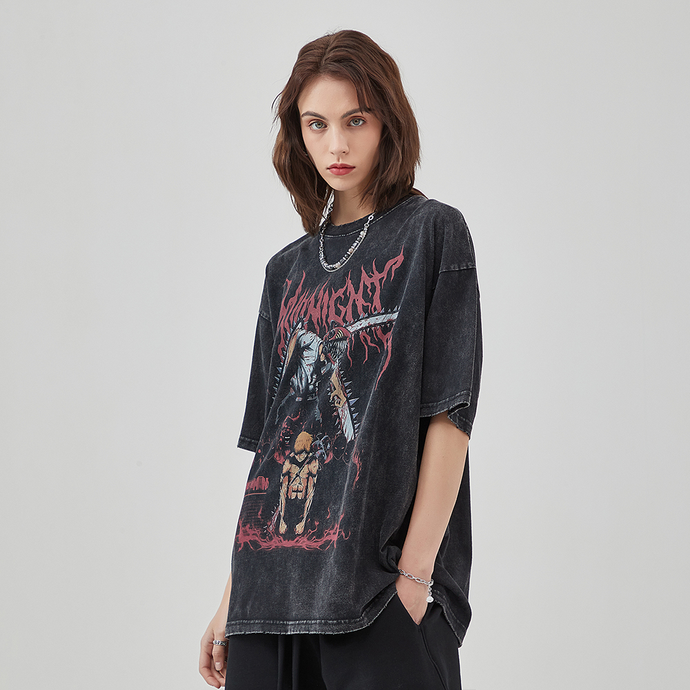 Men's Washed T-Shirt Hip Hop Streetwear Japanese Anime Graphic T Shirt Harajuku Cotton Casual Tshirt new Summer Short Sleeve Tees