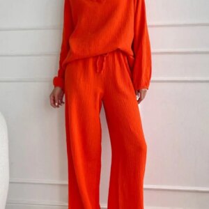 Maxct Lapel Drawstring Wide Leg Pants Two-piece Set