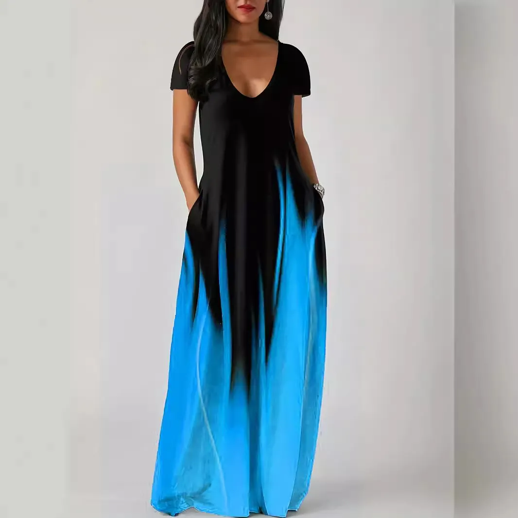Maxct Maxct Summer Loose Print Casual Sexy Women's Dress Long Skirt Pocket Long Style Even