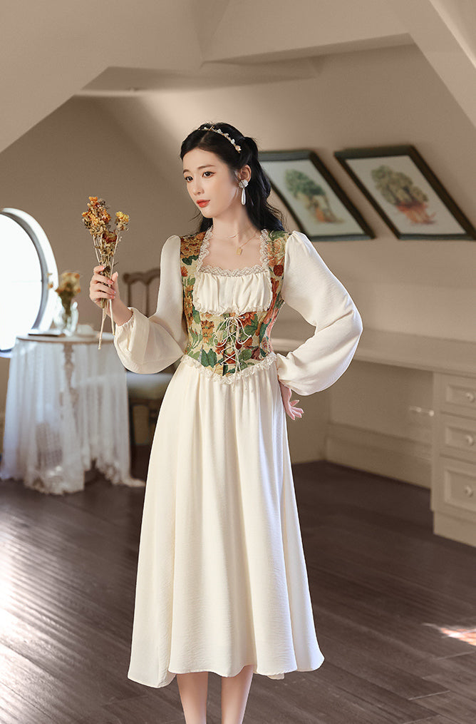 Floral Tapestry Jacquard Corset Dress Maxct