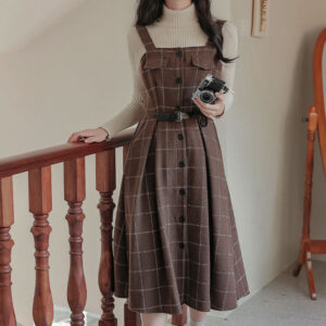 Button Up Plaid Cami Midi Dress Maxct