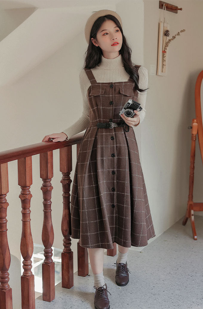 Button Up Plaid Cami Midi Dress Maxct
