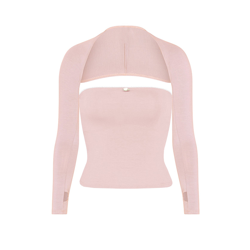 2000s Retro Fairy Grunge Backless Camis Crop Tops Cute 2 Piece Set Chic Strapless Tube Tops Y2K Long Sleeve Shrug T Shirt