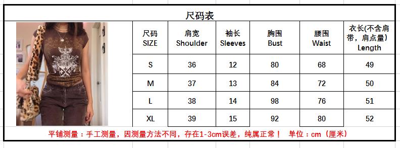 y2k Aesthetic Fairy Grunge Vintage Tops Graphic Print Brown T-Shirt Short Sleeve Slim Pullover Sweats Tees Harajuku Retro Women