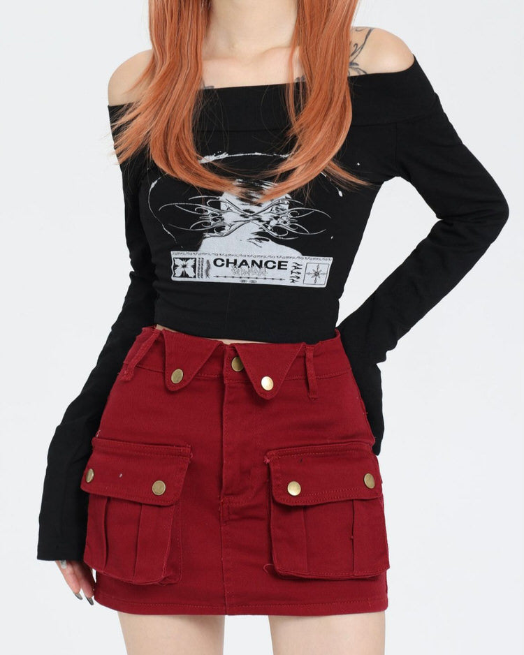 Wine Red Zip Front Mini Skirt Maxct