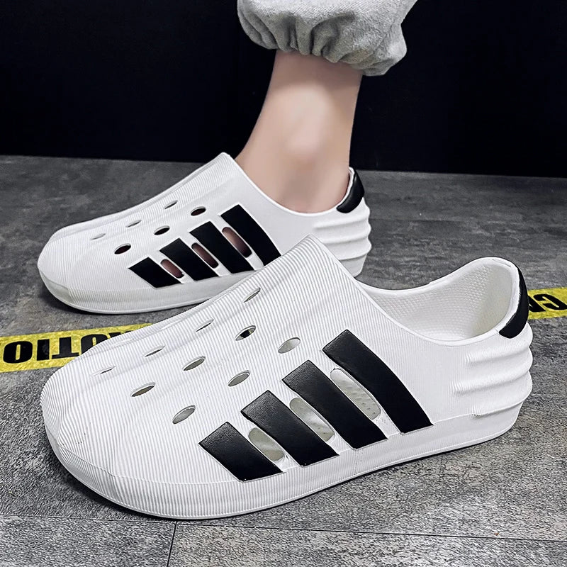 Black and White Slip on Sandals for Men Maxct