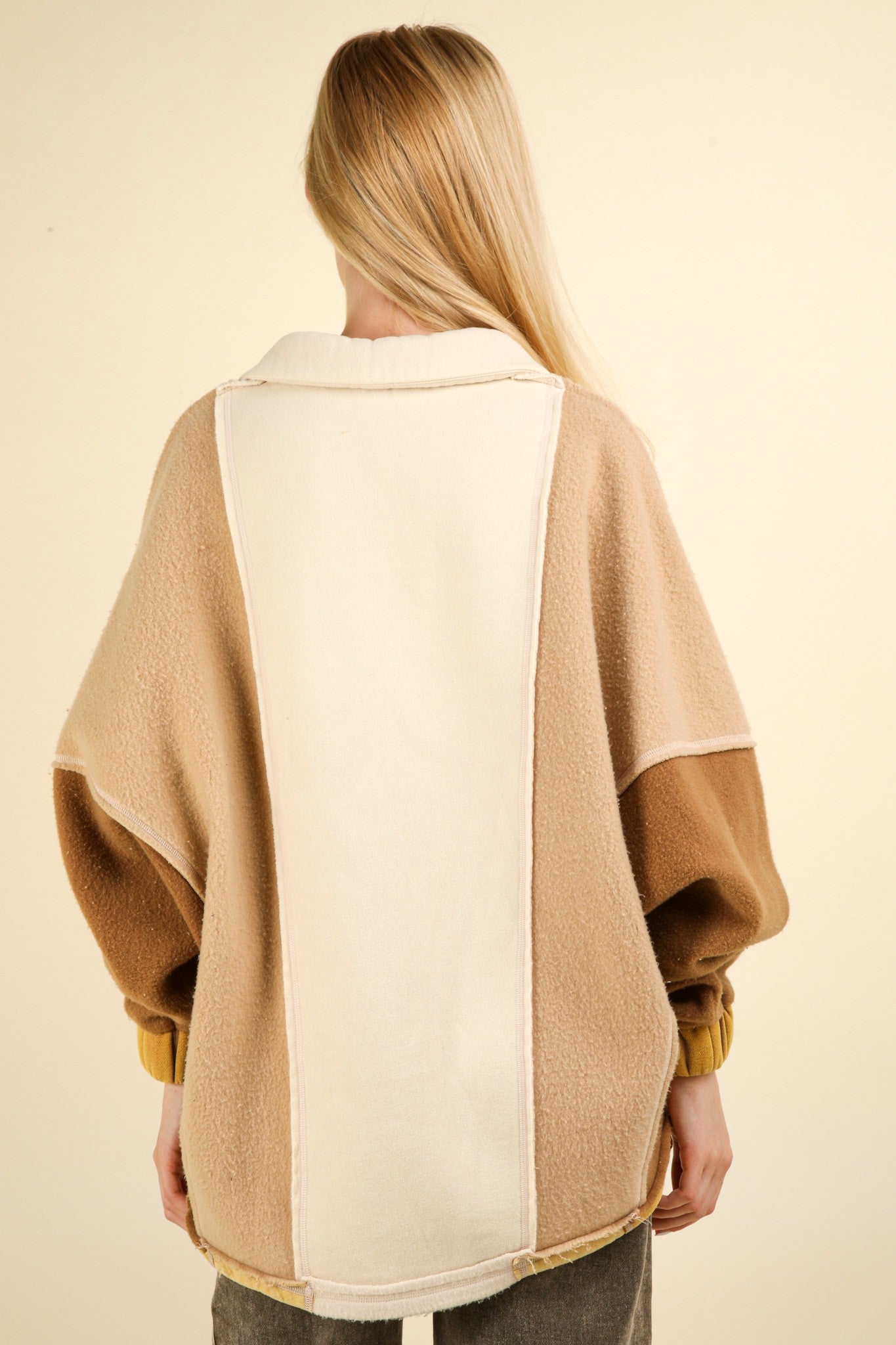 Maxct &VERY J Color Block Johnny Collar Frenchy Terry Sweatshirt