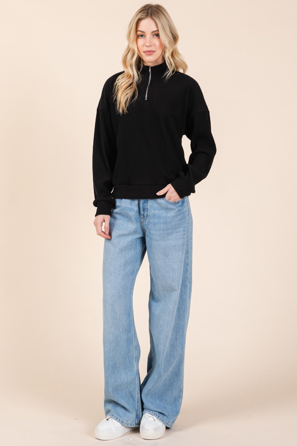 Maxct &BOMBOM Quarter Zip Long Sleeve Sweatshirt with Pockets