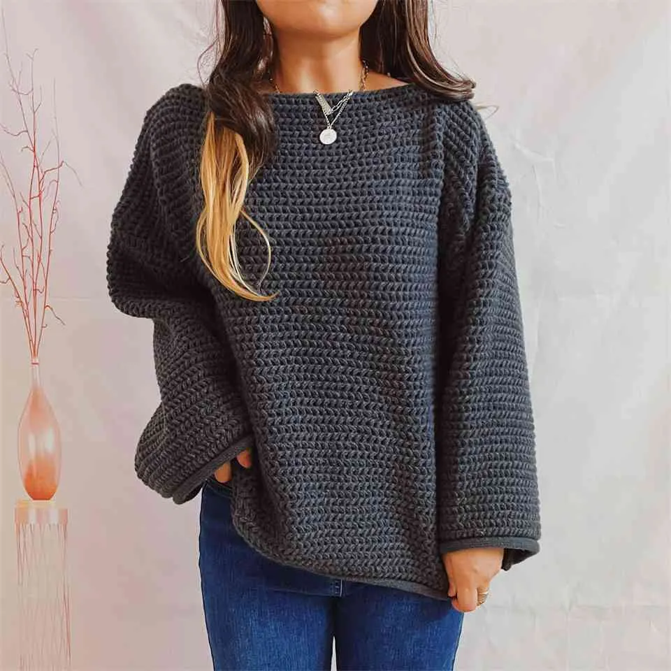 Maxct &Openwork Boat Neck Long Sleeve Sweater