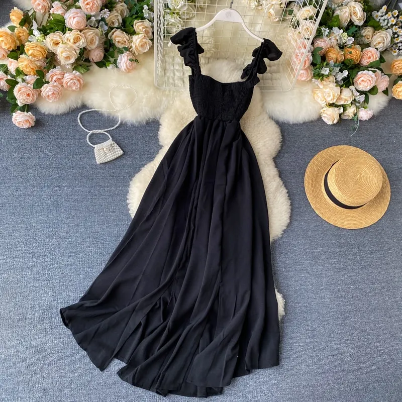 High Waist Slash Neck Women Long Dress Elegant Big Swing A-line Vestidos Verano Vintage Green/Red Party Robe For Female