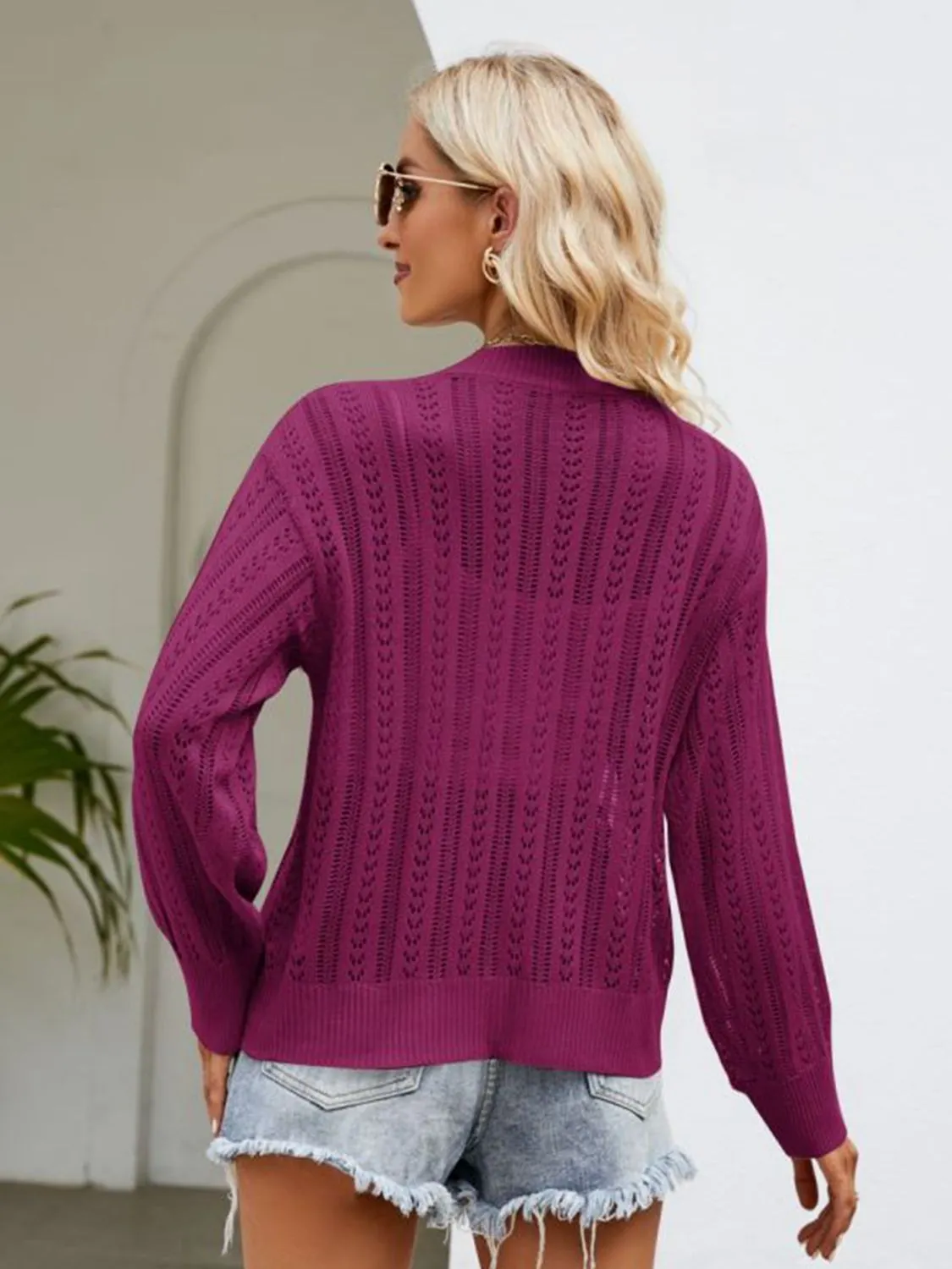 Maxct &Button Down Ribbed Trim Cardigan