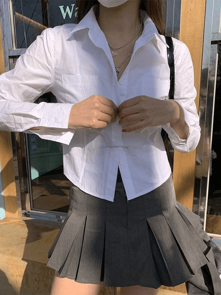 Maxct Basic Long Sleeve Button Blouse