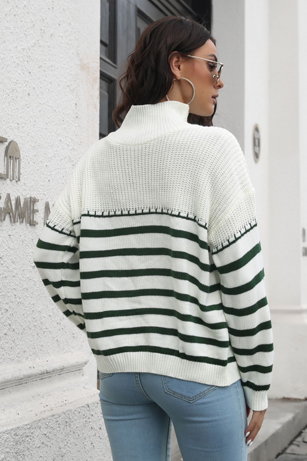 Maxct &Striped Turtleneck Drop Shoulder Sweater