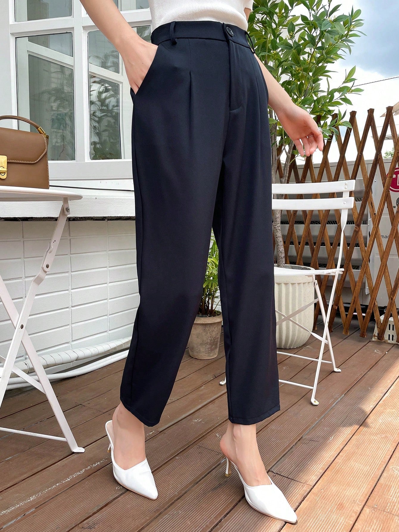 Maxct Solid Slant Pocket Suit Pants