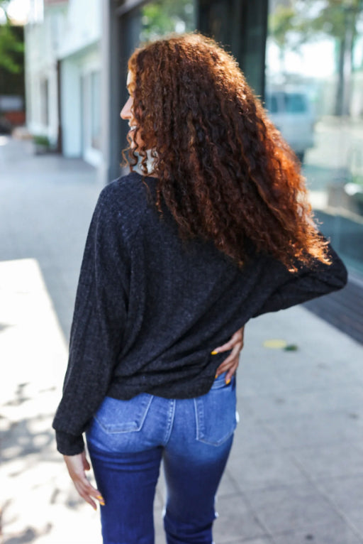 Maxct &Beautiful You Charcoal Ribbed Brushed Hacci Sweater