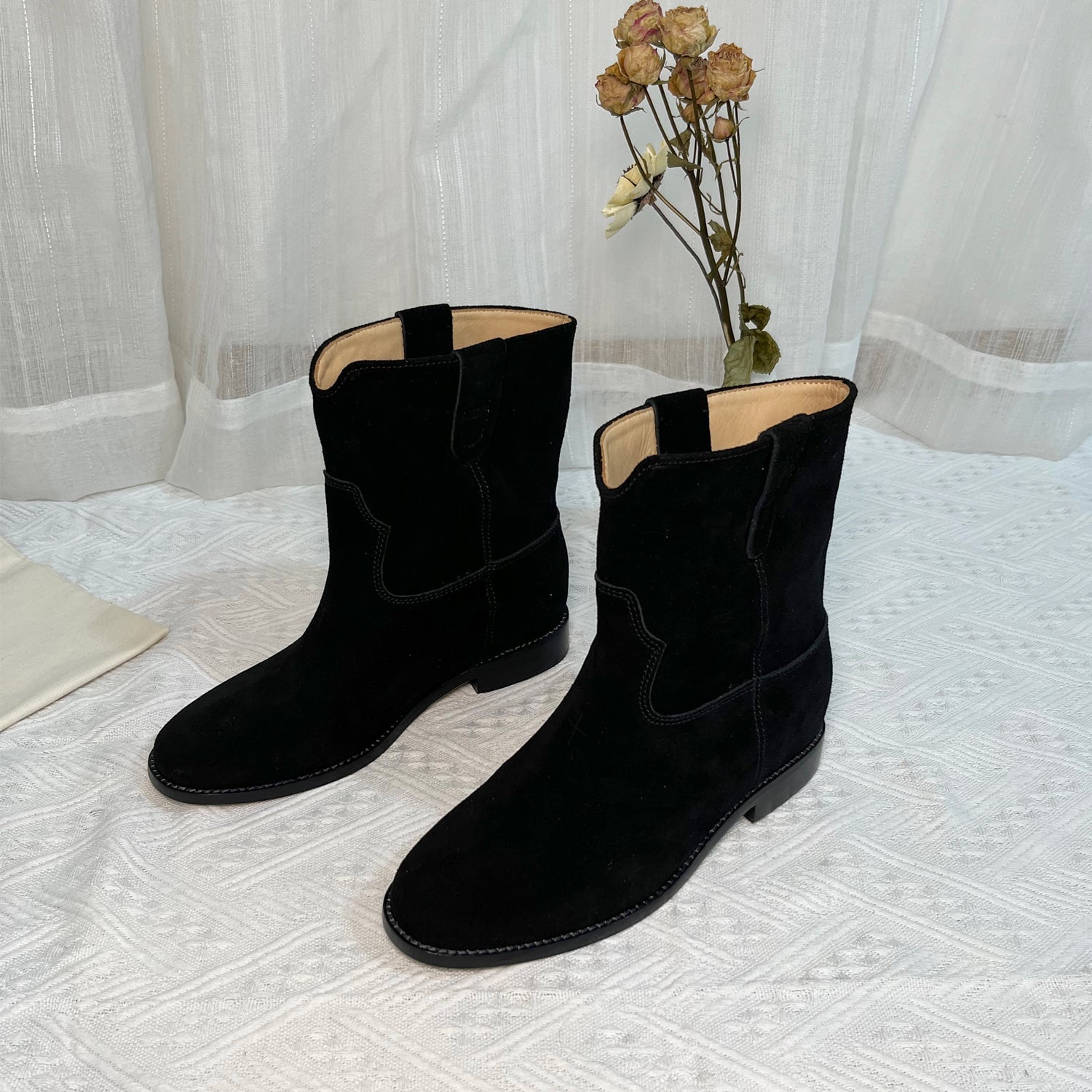 Womens Suede Mid Calf Western Cowboy Boots Maxct