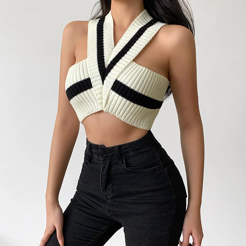 Maxct &Striped Knitted Crop Top