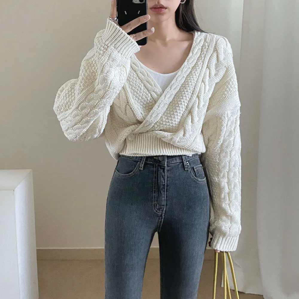 Maxct Cross Over Crop Cable Knit Cardigan