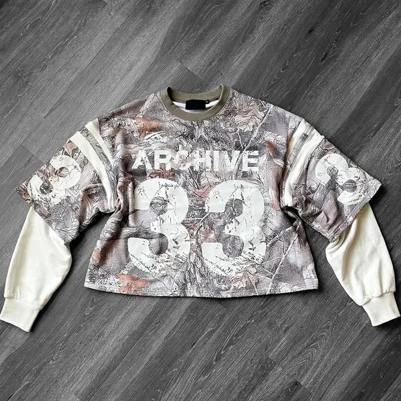 Maxct Y2K T Shirt Men New Sports Shirt Male Gothic Oversize Camouflage Leaf pattern Long Sleeves T Shirt Hip Hop Sweatshirt Streetwear