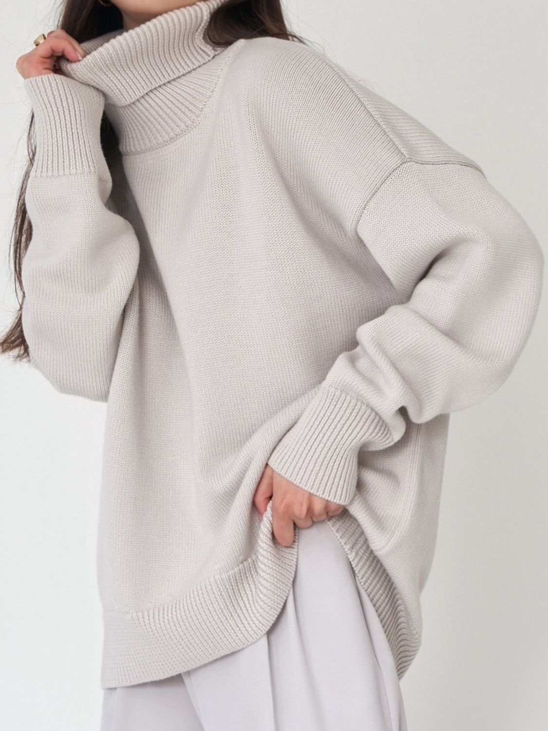 Maxct &Turtle Neck Dropped Shoulder Sweater